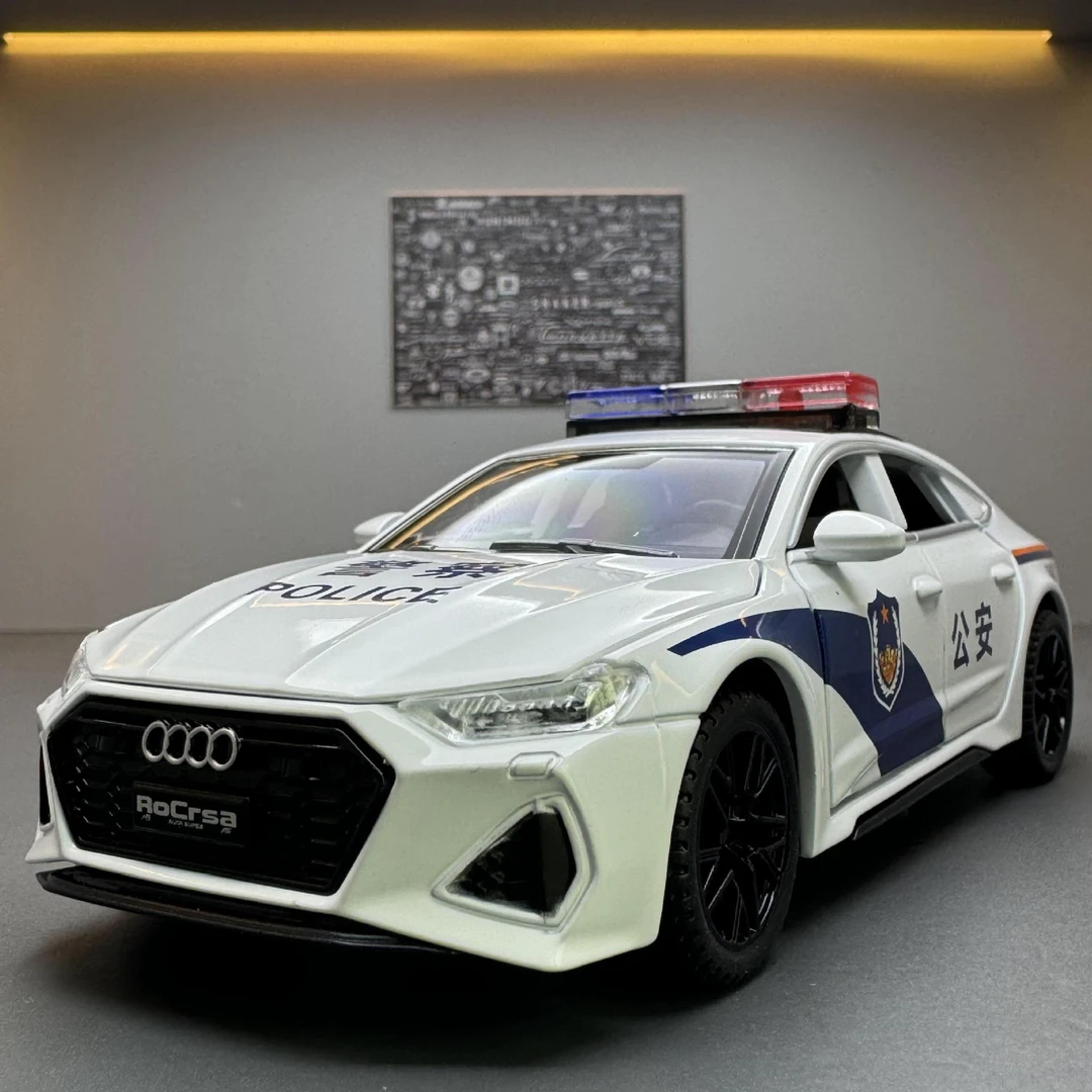 潮玩合金汽车模型1:32奥迪RS7警车 灯光音效回力儿童玩具公安特警
