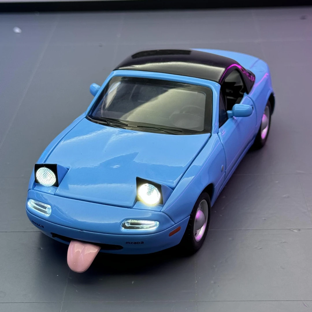 潮玩合金汽车模型1:24马自达MX-5 灯光音效回力开门男孩玩具跑车