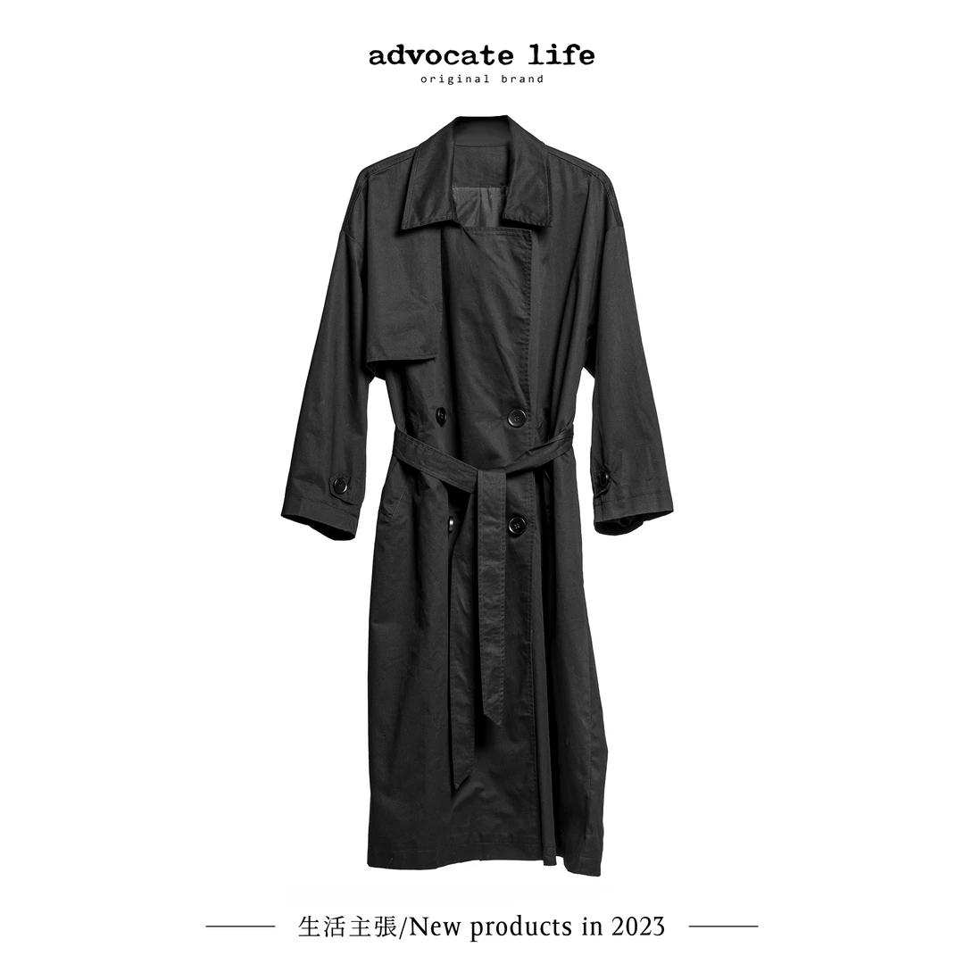 生活主张 2024反季新品设计师款百搭休闲翻领风衣长外套 GQ371314