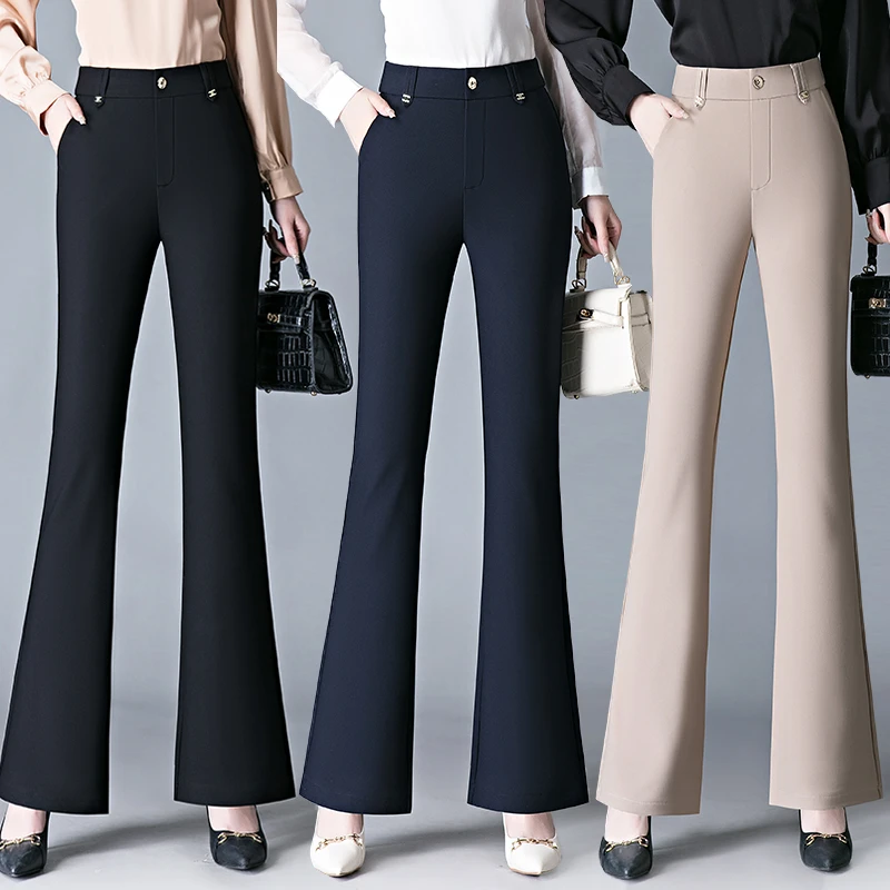 弹力高腰微喇叭裤女春夏季2024新款垂坠感显瘦港风休闲百搭西装裤