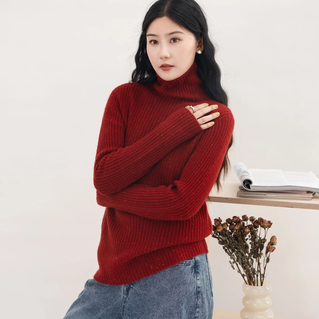 竖坑条点子纱堆堆领羊毛衫【100%%绵羊毛】时尚美丽诺百搭