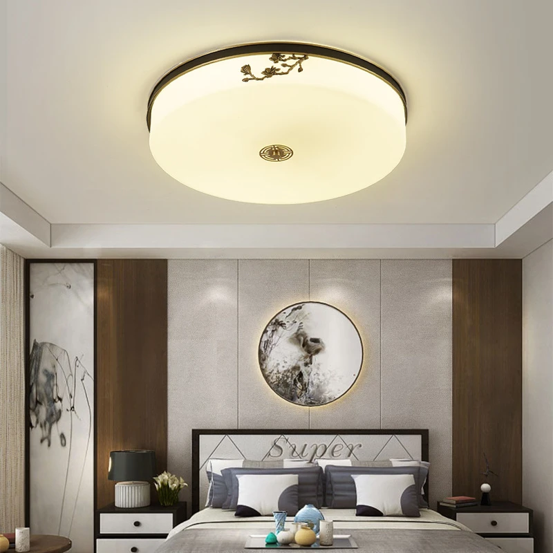 新中式阳台入户全铜玻璃灯国风入户玄关衣帽间走廊过道卧室吸顶灯