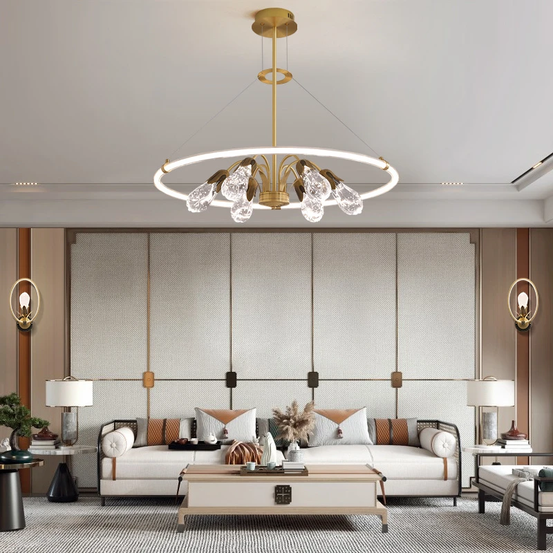 新中式水晶吊灯轻奢教室国标教室灯主卧室客厅灯具美式餐厅吊灯