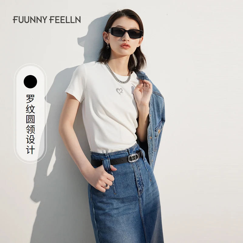 FF仿佛T恤女短袖罗纹圆领百搭印花宽松纯棉上FM00839