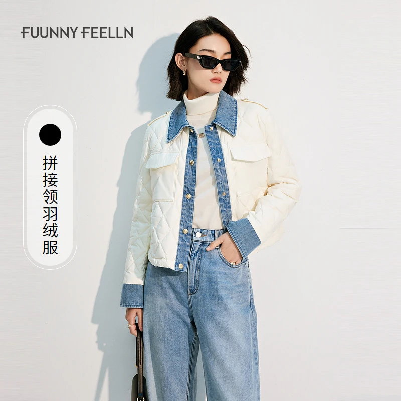【牛仔拼接】FF仿佛冬季羽绒服女截短式小个子FR00538V0