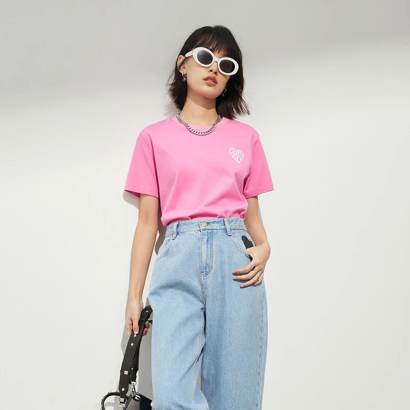 【达人专属】FF||仿佛夏季短款短袖T恤撞色女纯棉爱心宽松FM00580S6