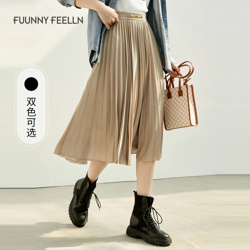 【达人专属】商场同款FF||仿佛秋冬灰色半裙高腰百褶裙通勤FW00523