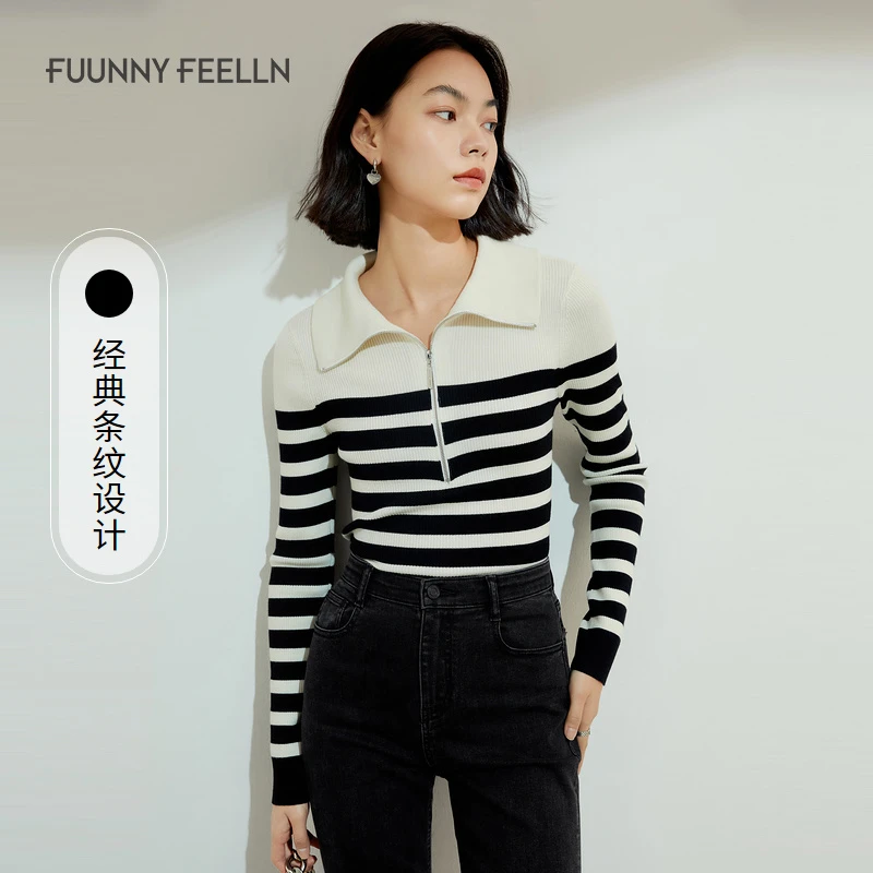 【小余专属】FF||仿佛秋季针织衫女薄款长袖条纹套头上