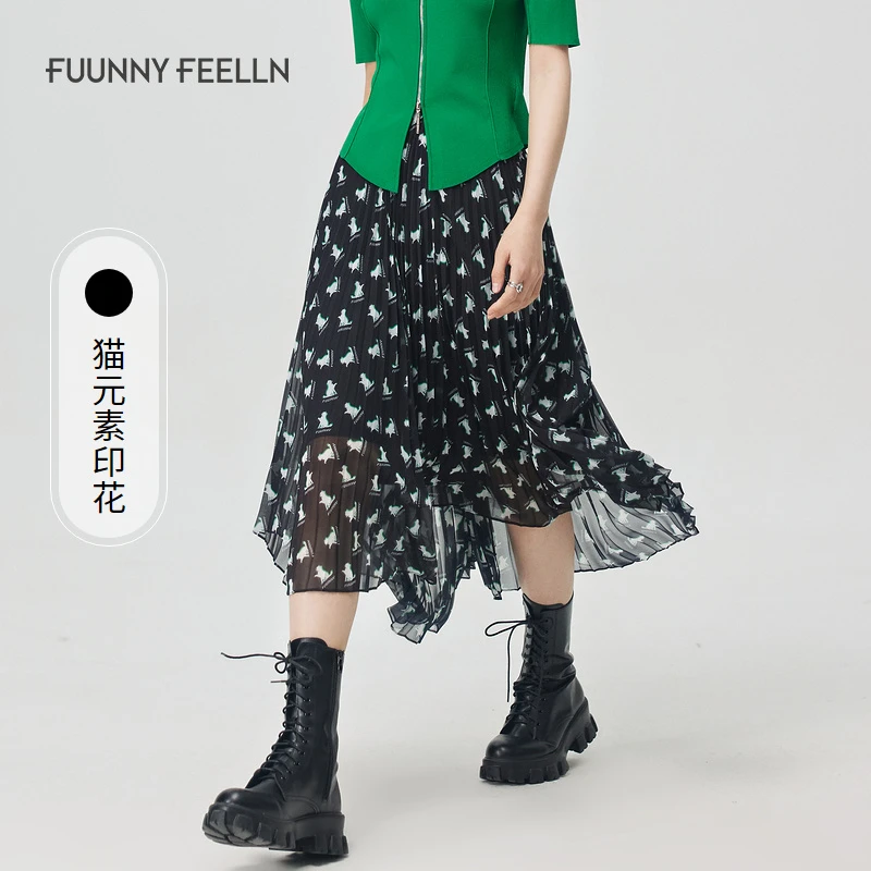 【达人专属】FF仿佛秋季印花半身裙气质a字高腰中长款FW00810