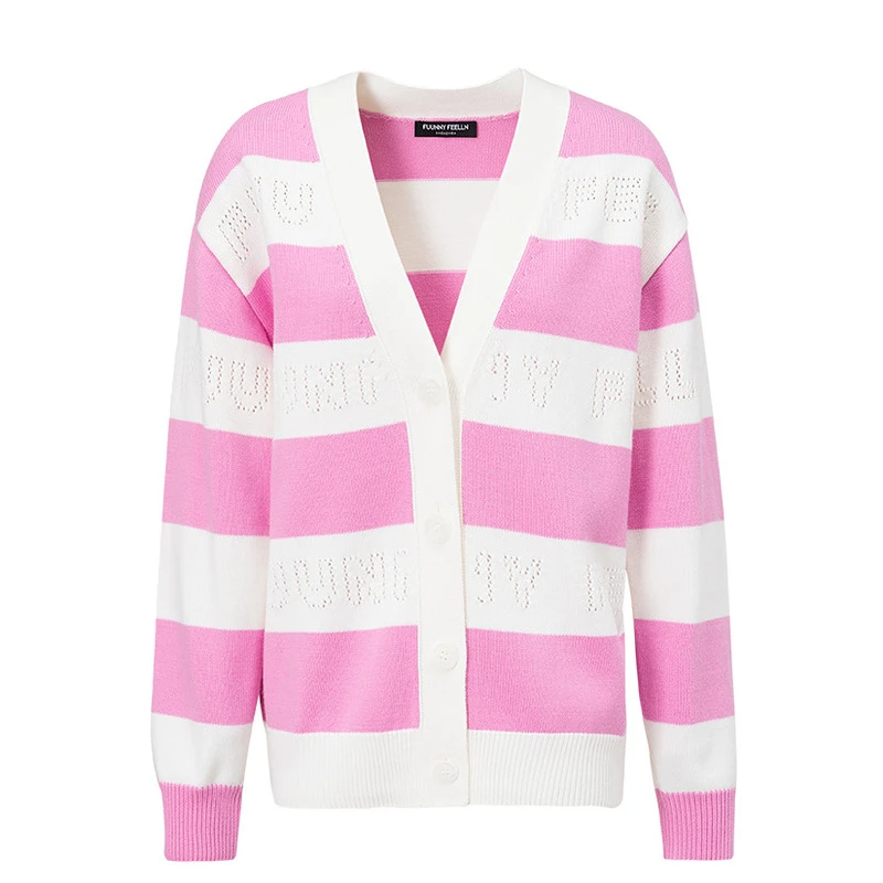 FF||仿佛条纹针织衫女开衫上衣V领FZ01211