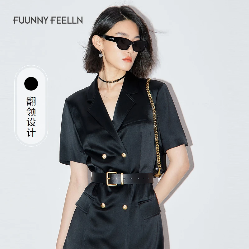 【达人专属】FF||仿佛黑色连衣裙收腰通勤设计感西装FF01845