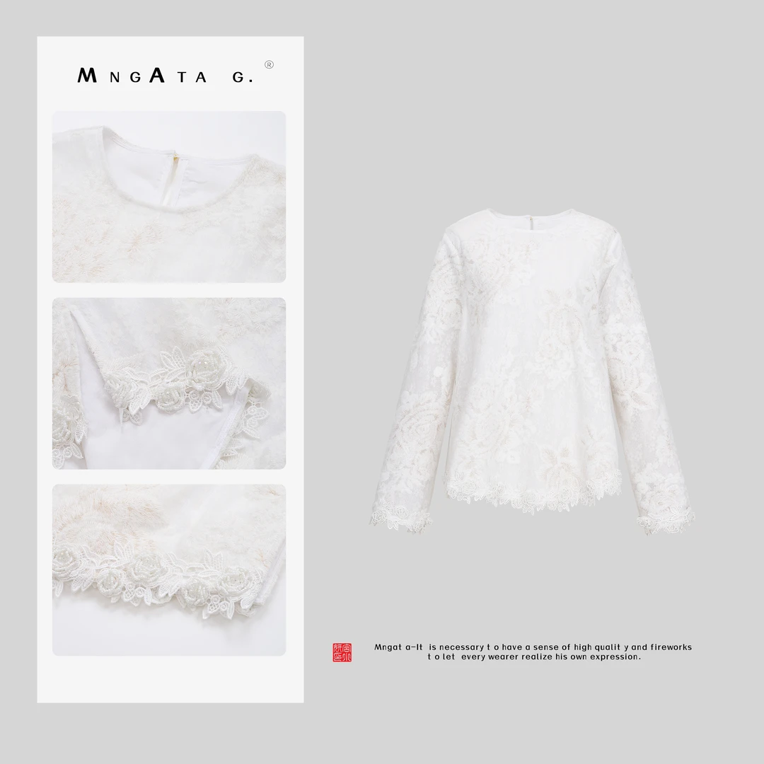 MNGATA G.宫小妍【白茶清欢】百搭新中式中国风秋冬蕾丝上衣4120808