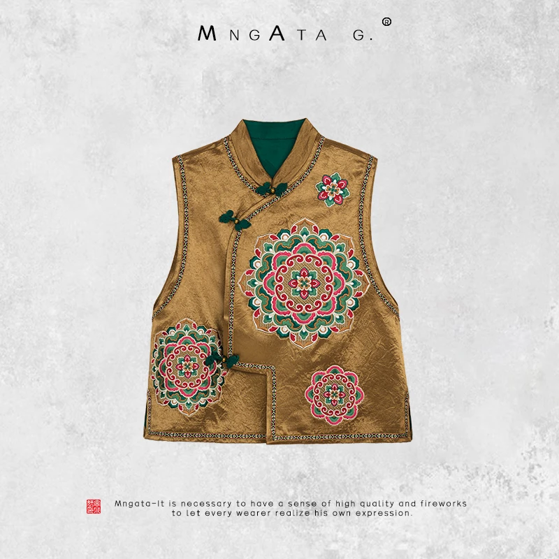 MNGATA G.宫小妍【鎏金宝相花】早秋新中式国风古韵醋酸马甲X280281