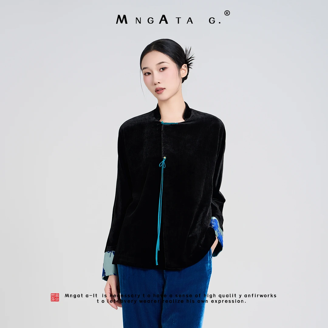 MNGATA G.宫小妍【曼奢漳绒·君子兰】早秋新中式真丝短外套X280418