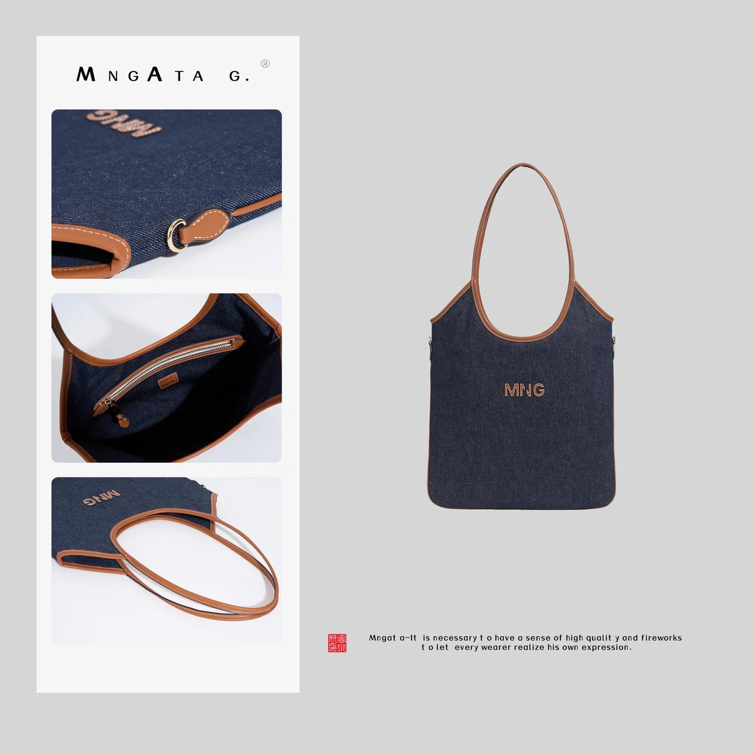 MNGATA G. 宫小妍【牛仔托特包】通勤轻便单肩手提休闲包E4110655