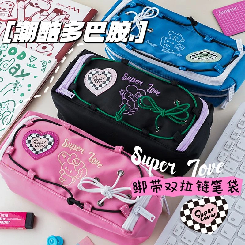 美式风黑兔ins多巴胺简约复古笔袋