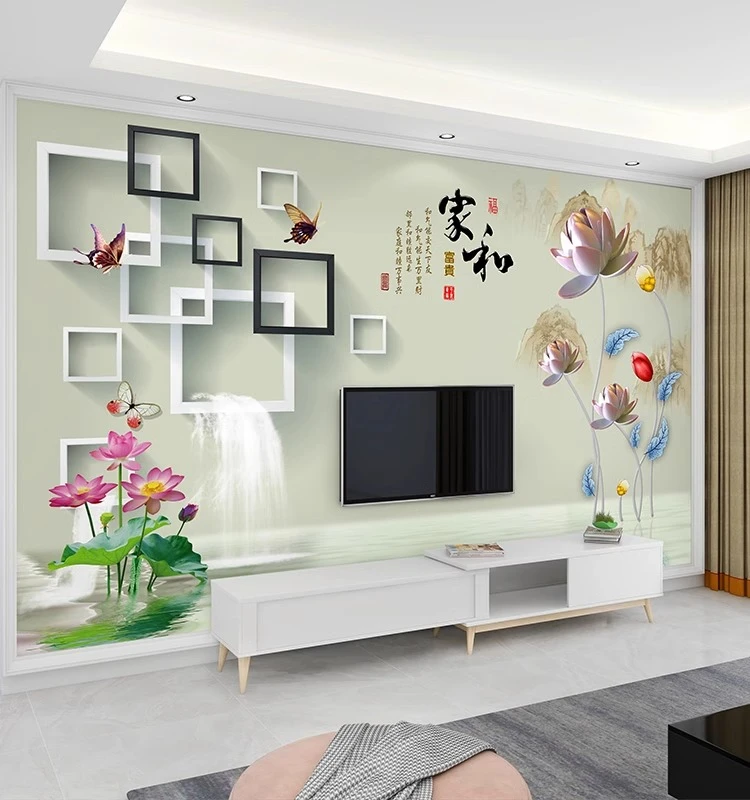 3d现代中式家和客厅电视背景墙壁画沙发墙装饰壁布墙布8d立体墙纸
