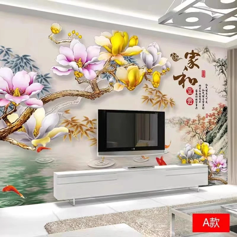 电视背景墙壁纸简约现代客厅沙发壁布2025新款家和富贵墙纸8d墙布