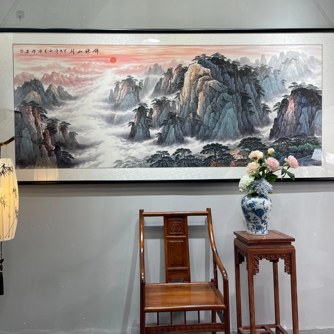 纯手绘-锦绣山川【278*118】国画山水画客厅办公室挂画字画直播间