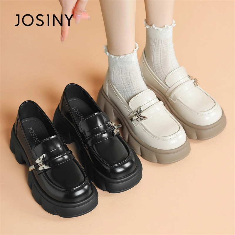 卓诗尼女式时尚百搭简约英伦学院蝴蝶甜美风厚底圆头套脚乐福鞋