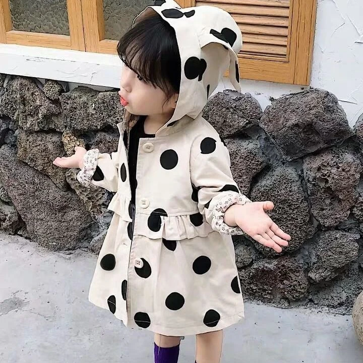 女童中长款风衣春秋装洋气连帽外套儿童上衣