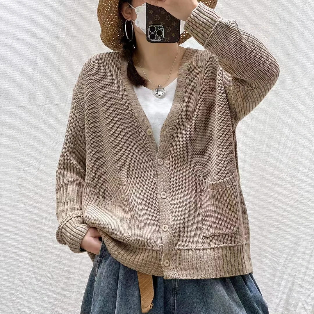 大码女装秋冬新款外套女宽松时尚休闲百搭慵懒风显瘦针织毛衣开衫