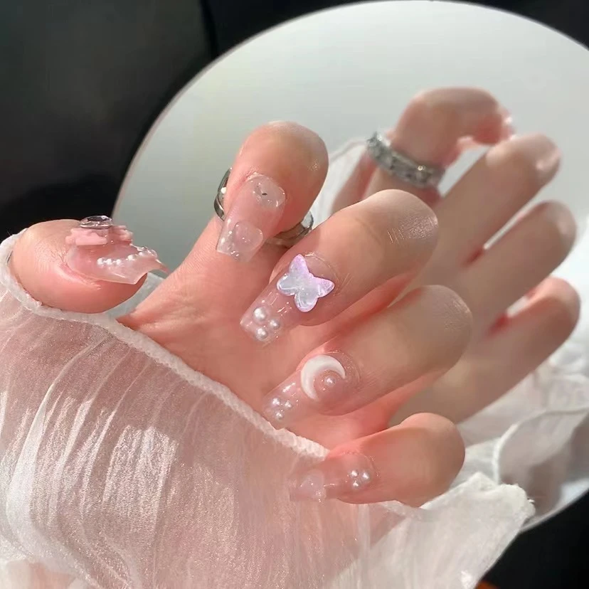 【落跑甜心】纯手工制作穿戴甲甲片蝴蝶美甲指甲贴片穿戴甲秋冬E