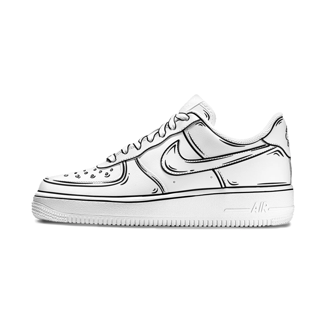 NIKE/耐克AIR FORCE 1纯白二次元勾线男女复古百搭板鞋【定制球鞋】