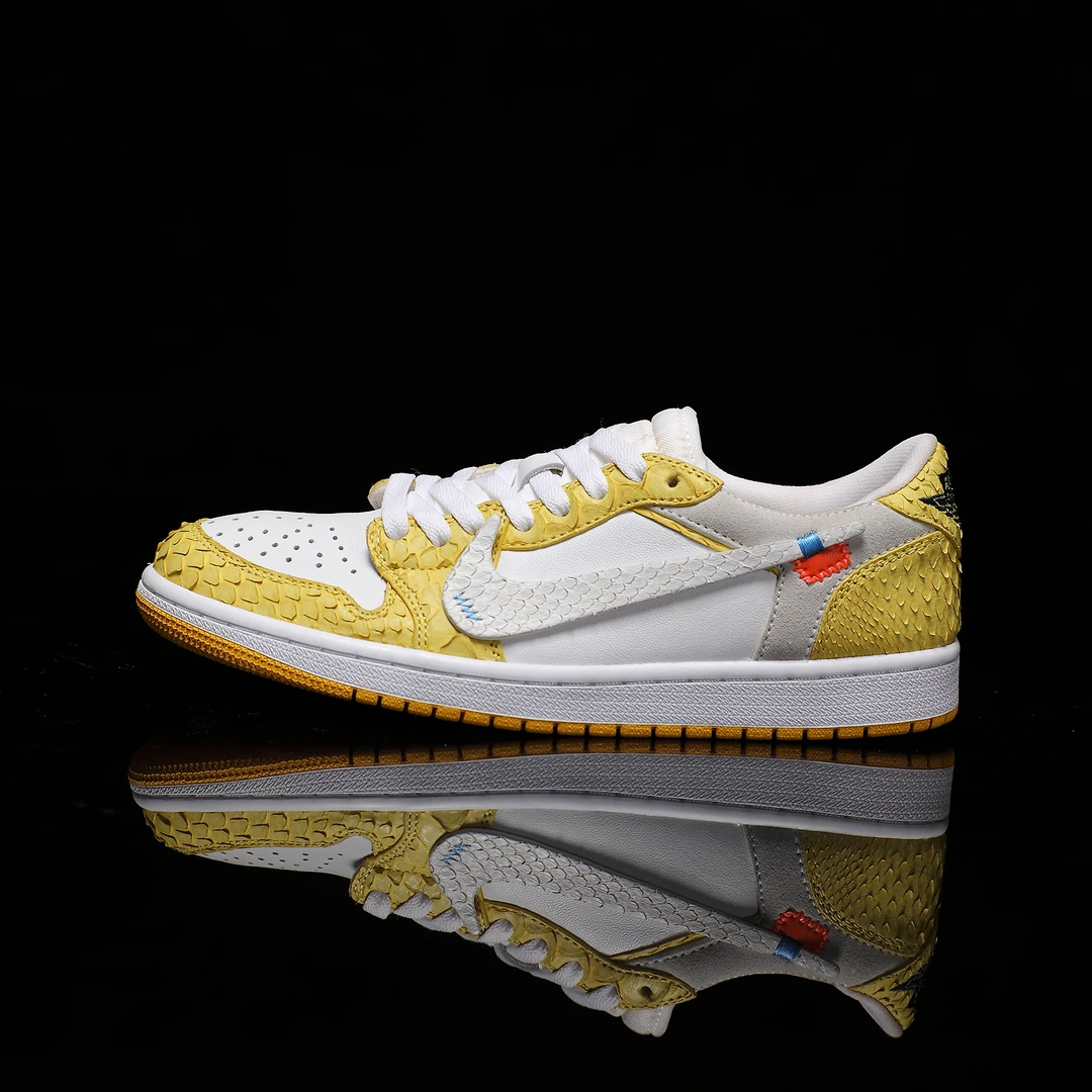 NIKE/耐克AJ1低帮ow黄色蟒蛇皮复古潮流情侣时尚百搭款【定制球鞋】