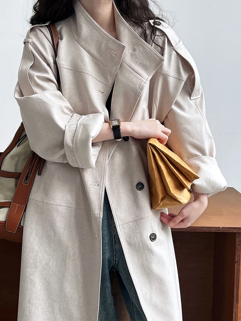 亚麻垂感英伦风衣外套