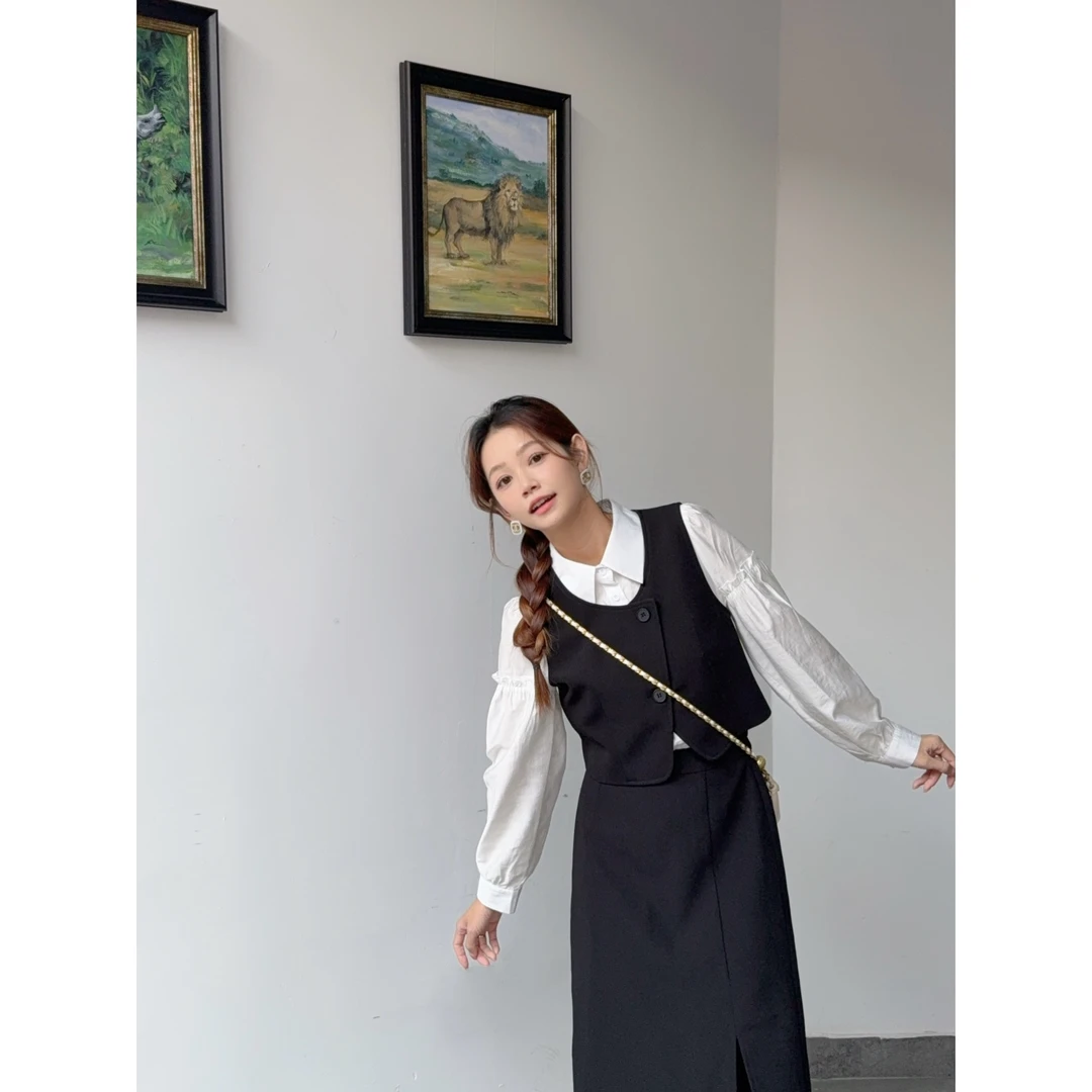 【小蓝严选】小个子/秋季气质韩版长袖显瘦休闲套装通勤时尚三件套