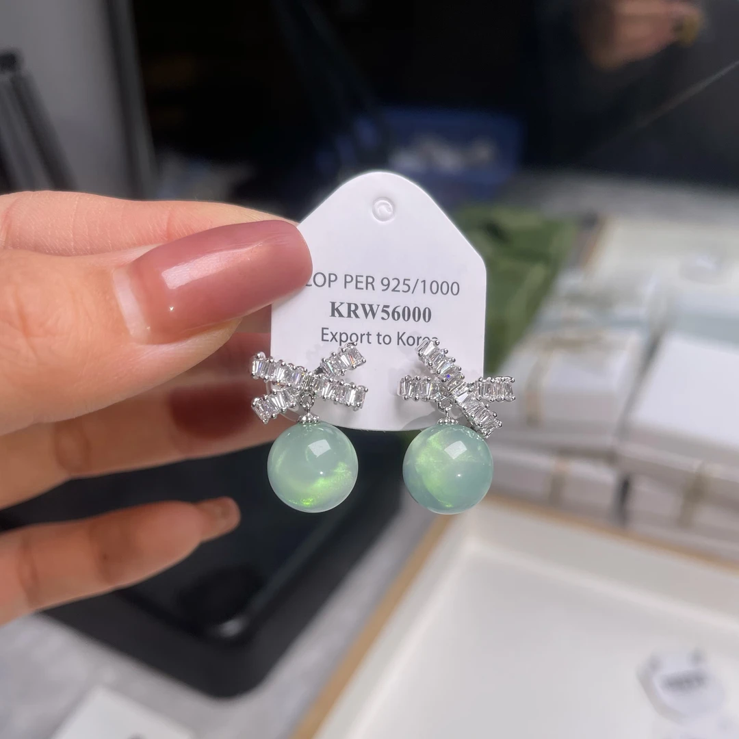 合金耳饰 耳钉--MedaL萌蛋（837 )蓝色珠珠蝴蝶结耳饰