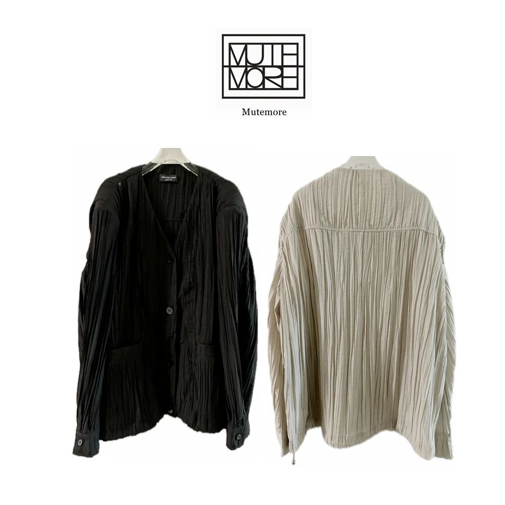 【竖皱褶西装】V领单排扣大皱褶西装外套宽松外套春季休闲