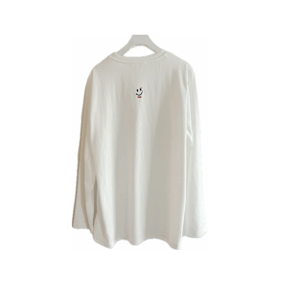 【要Smile啊】后背Smile绣花白色长袖大白t纯棉时尚休闲百搭