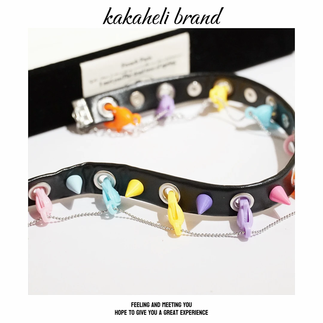 钛钢项链 彩色多巴胺铆钉精致小众个性项链KK1918