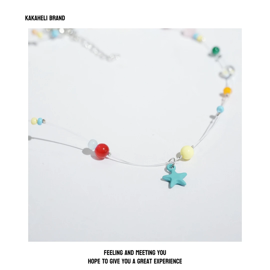 钛钢项链 时尚可爱百搭小众简约彩色珠珠星星项链KK1667