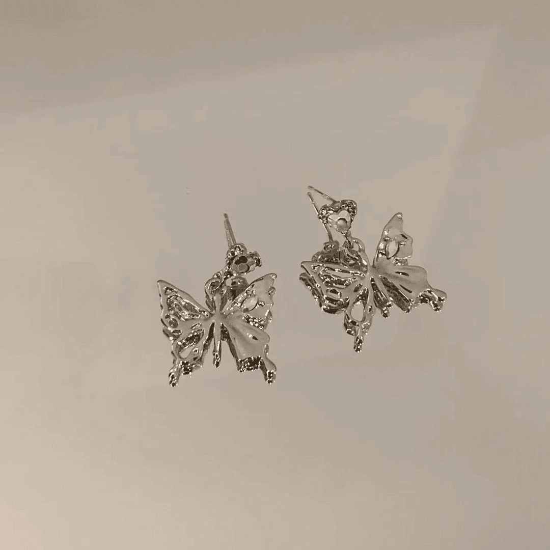 铜合金耳饰 仙气个性仙女法式小众超仙古风蝴蝶银色耳环KK6272