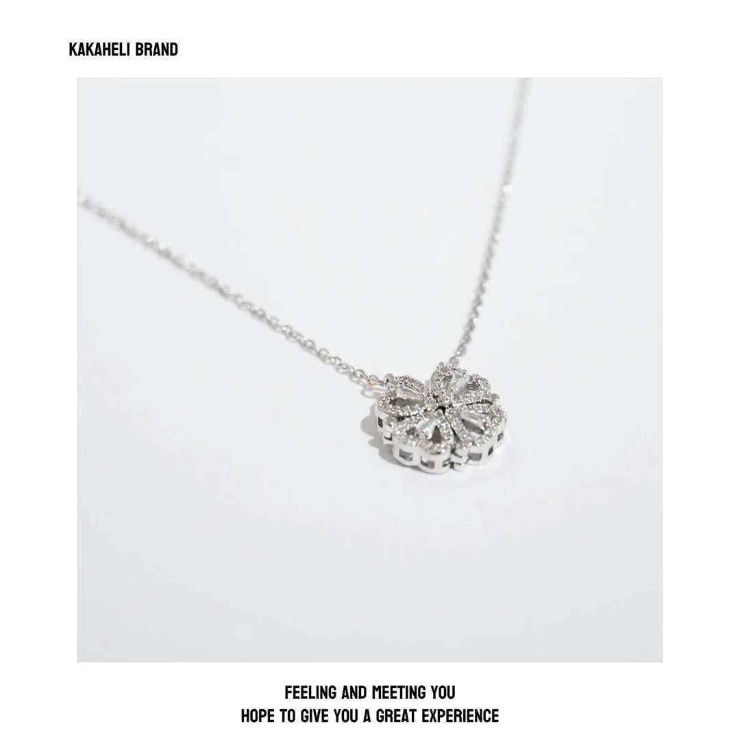 钛钢项链 气质轻奢时尚百搭小众满钻镶钻坠链四叶爱心项链KK1541