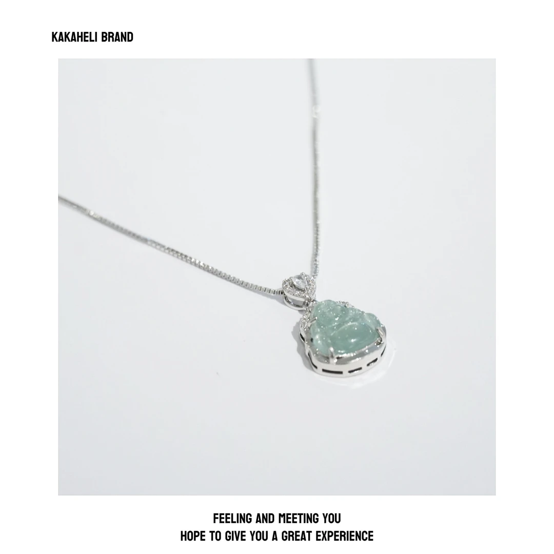 钛钢合成锆石项链 气质轻奢时尚双面小众简约镶嵌佛公项链KK982