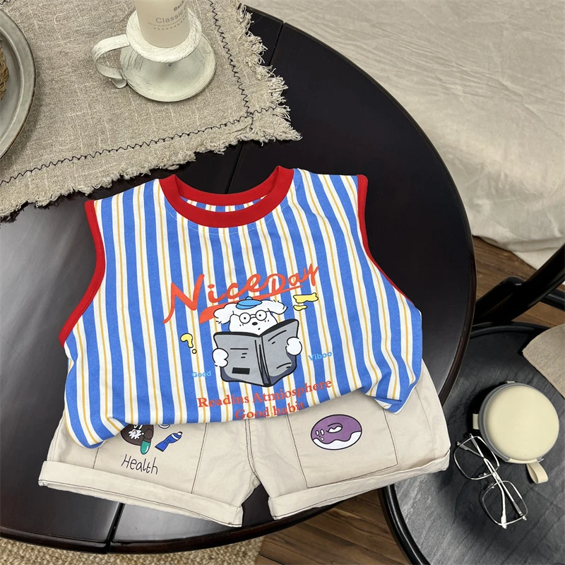 童装儿童2024夏季新款男小童套装宝宝卡通无袖背心两件套男童夏装