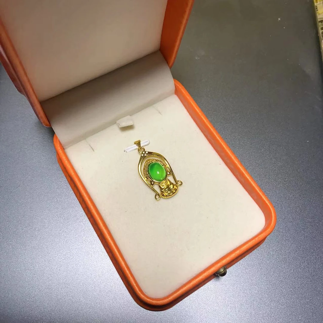 MN-2010高冰玉髓【无相佛】苹果绿时尚锁骨链