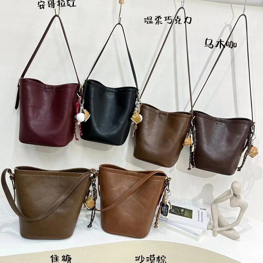 8519复古水桶包斜跨包休闲女式单肩包时尚百搭简约通勤手提斜挎包