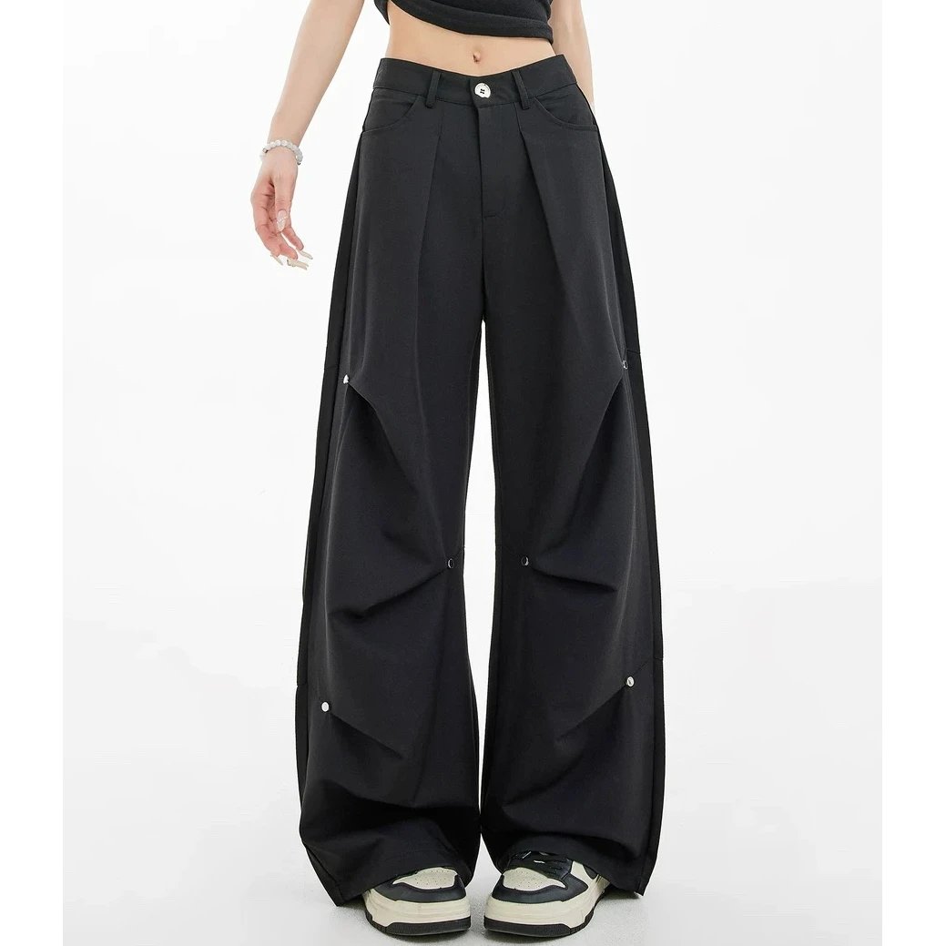 高腰休闲宽松拖地垂感设计感多口袋工装裤百搭小众阔腿裤潮流