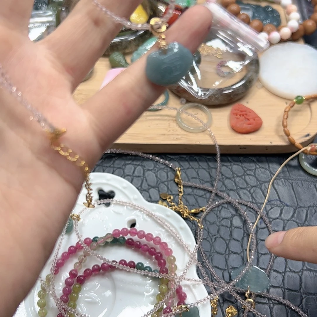 烟晶手链银S925镶嵌翡翠如意吊坠Y33