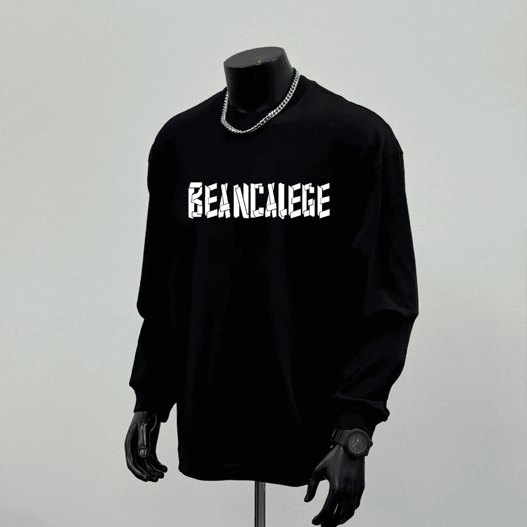 纯棉重磅300g新款潮牌美式男士宽松长袖裂缝厚板英文秋冬纯棉T恤