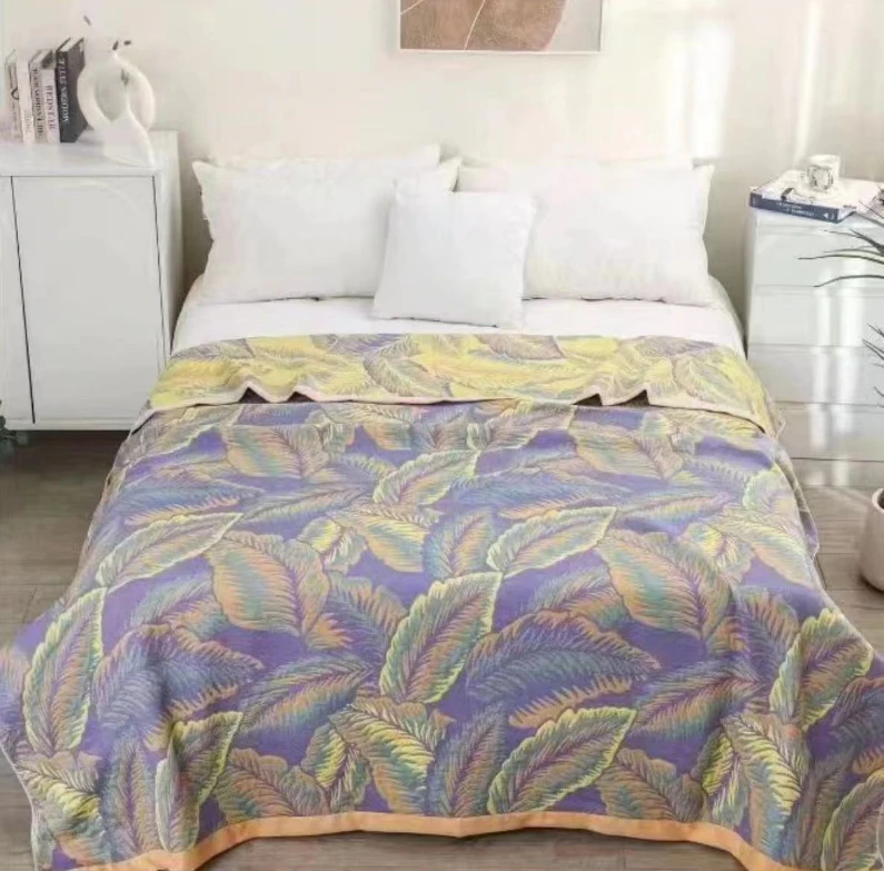 紫色鸢尾花多层纱棉床盖-MX