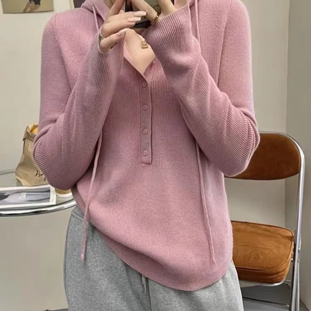 大码宽松连帽打底衫针织衫女新款百搭慵懒别致套头卫衣上衣200斤