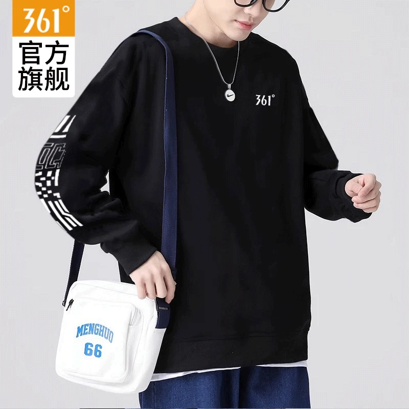 361°运动卫衣男2025夏季圆领套头衫潮流男士宽松长袖针织上衣男装