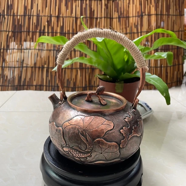 【新茂铜艺】紫铜纯手工荷叶一体烧水壶  1.2升