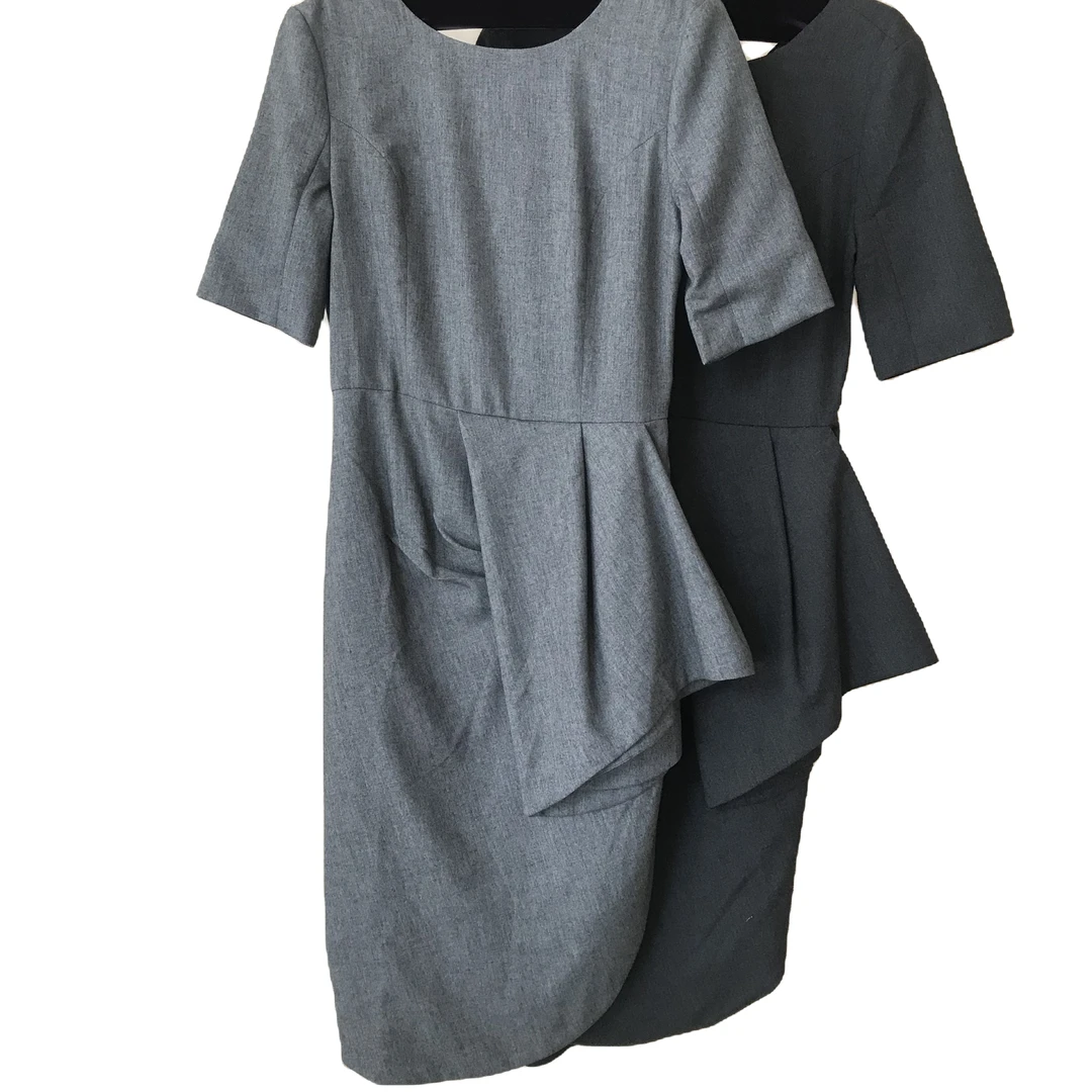 D家精纺羊毛不规则短袖收腰优雅气质显瘦连衣裙修身中长裙设计师